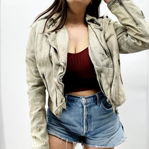 jakett… etc. M grey tan worn distressed  leather suede jacket - Picture 8 of 8